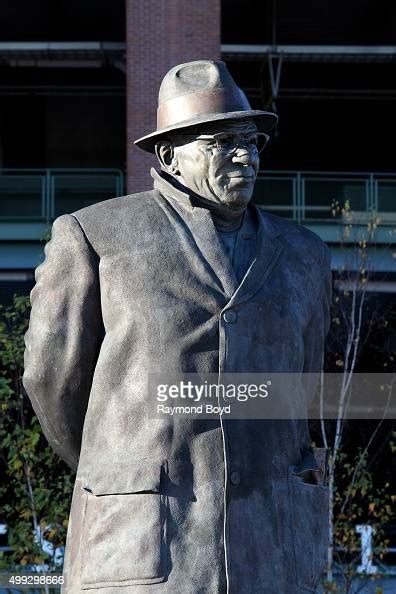 Vince Lombardi Statue Sits In Harlan Plaza At Lambeau Field Home Of