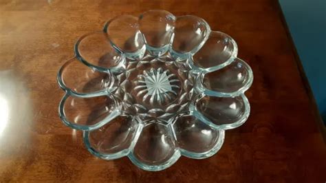 Vintage Anchor Hocking Heavy Clear Glass 10 Deviled Egg Plate Dish