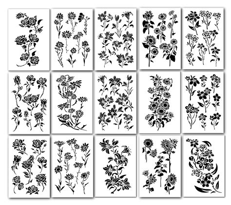15 Large Flower Stencils For Wall Decore Painting Crafts Art Model