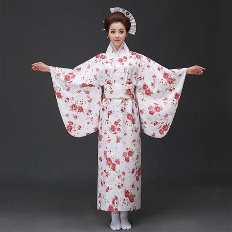 White Japanese National Silk Satin Kimono Yukata With Obi Traditional Evening Dress Performance