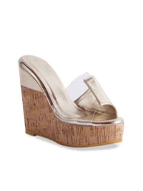 Buy Eridani Gold Toned Open Toe Wedge Sandals Heels For Women