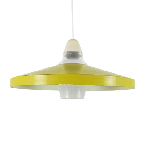 Bright Yellow Pendant Light With Patterned Glass Shade 1960s 1353
