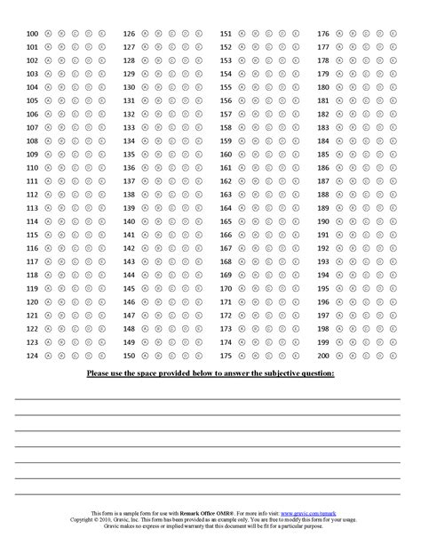 200 Question Test Answer Sheet With Subjective Question · Remark Software