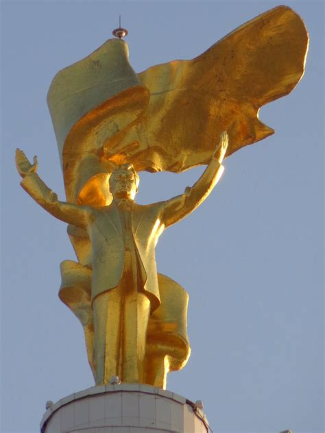 Gold Statute Which Turns With The Sun Neutrality Monument Ashkabad