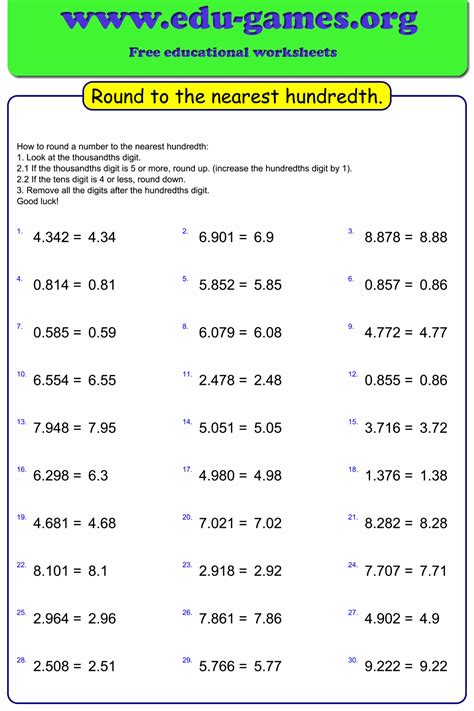 Rounding Decimals Worksheet With Answers