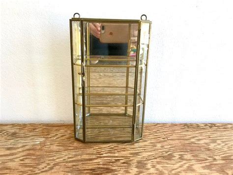 Medium Upright Glass Brass Hanging Curio Box 9 Vertical Display Case W Door Hanging Glass