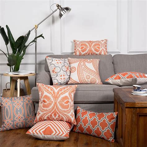 Buy Vintage Orange Grey Geometric Pillow Cover Boho