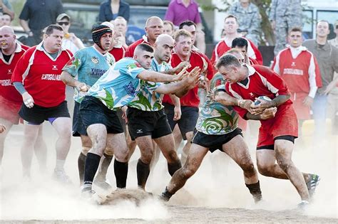 Rugby Sports Players Competition Rough Tackling Running Outside