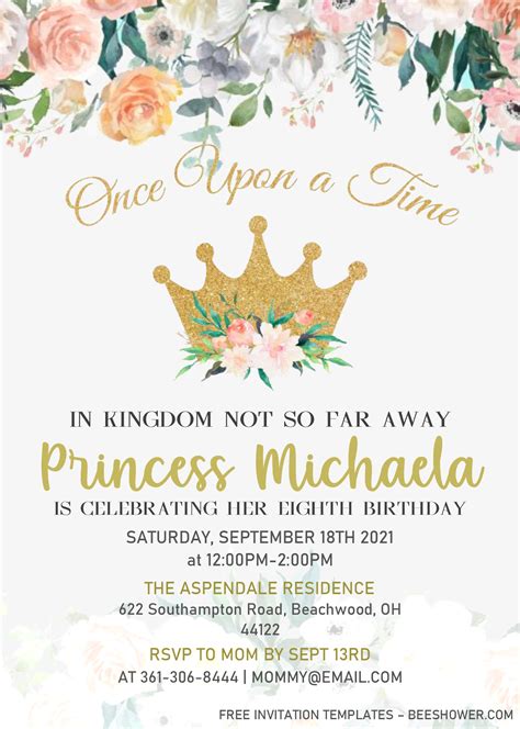 Princess Birthday Invitation Templates Editable Docx Princess