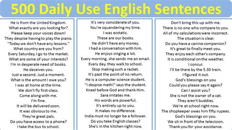 500 Daily Use English Sentences Vocabulary Point