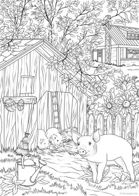 Pigs Printable Adult Coloring Page From Favoreads Coloring Etsy