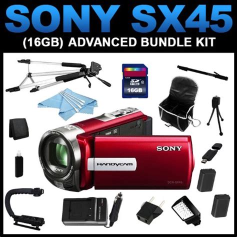 sony dcr sx45 handycam camcorder red 16gb advanced bundle kit includes charger battery
