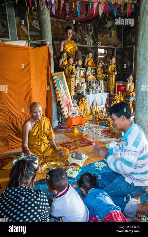 Local People And Monk In The Wat Phnom Sampeau Temple Near Battambang