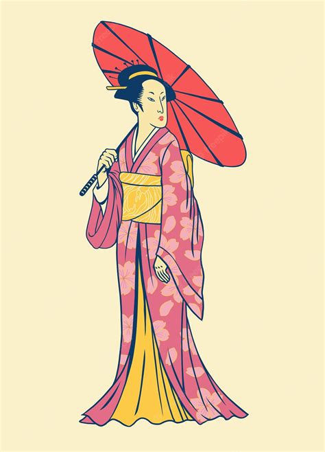 Premium Vector Hand Drawing Of Japanese Women In Kimono