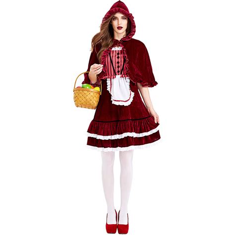 us 39 99 2021 new little red riding hood red dress costume with hood halloween cosplay outfit