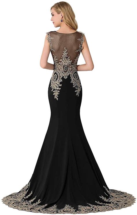 misshow women s embroidery lace long mermaid formal evening prom dresses black size 2 at