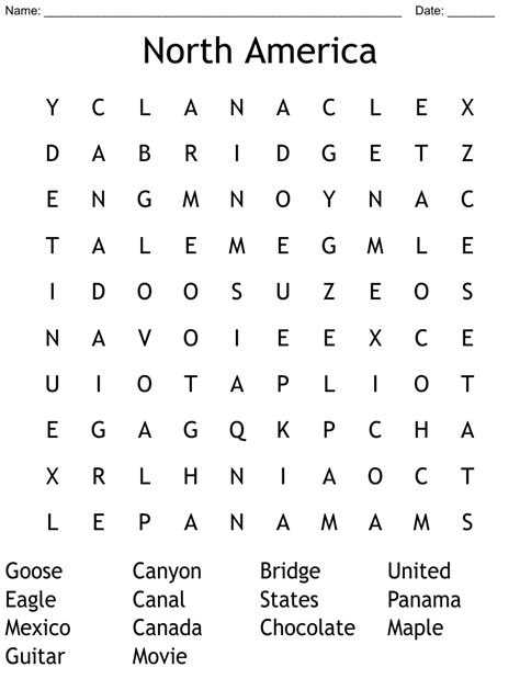 North America Word Search Wordmint