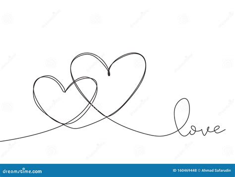 Continuous Line Drawing Two Hearts Black And White Vector Minimalist