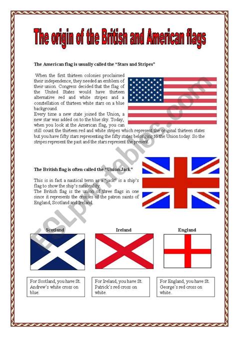 The Origin Of British And American Flags Esl Worksheet By Manuelanunes3