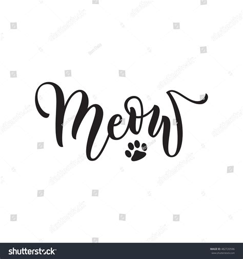Vector Black Lettering Meow Cute Cat Stock Vector