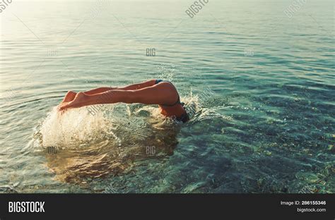 Woman Jump Water Image And Photo Free Trial Bigstock