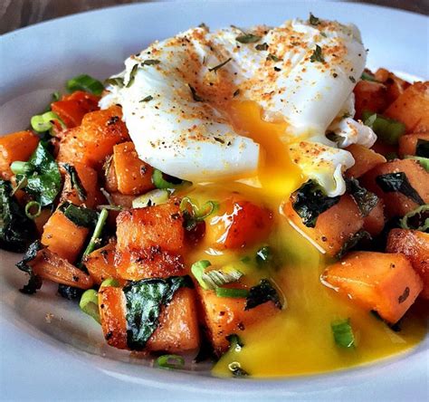Sweet Potato Hash With A Poached Egg Healthy Fitness Recipe