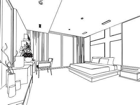 Outline Sketch Drawing Perspective Of A Interior Space Interior
