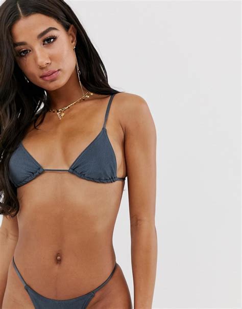 Twiin Synthetic Micro Triangle Bikini Top In Gunmetal In