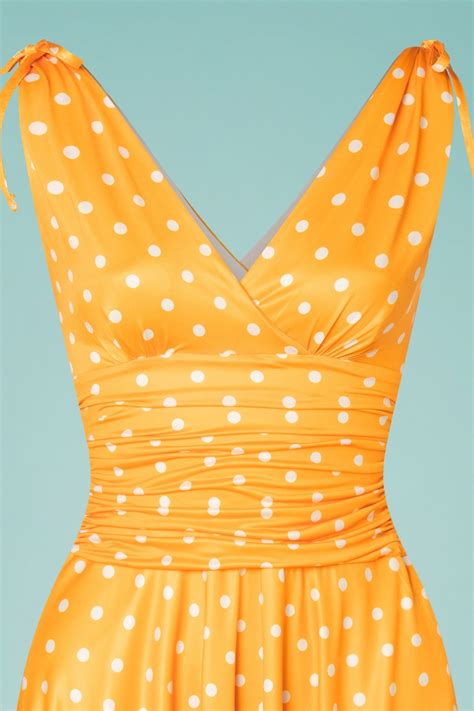 S Grecian Polkadot Dress In Yellow And White