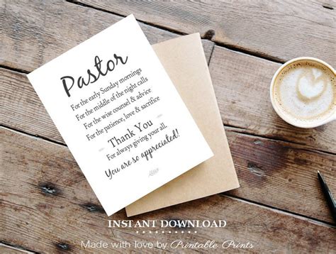 Printable Pastor Appreciation Card 5x7 Card T For Pastor Thank You