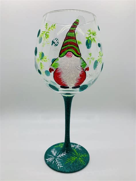Gnome Wine Glass Painted Wine Glasses Christmas Christmas Wine Glasses Christmas Wine
