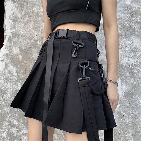 Techwear Club In Womens Skirt Mini Skirts High Waisted Pleated