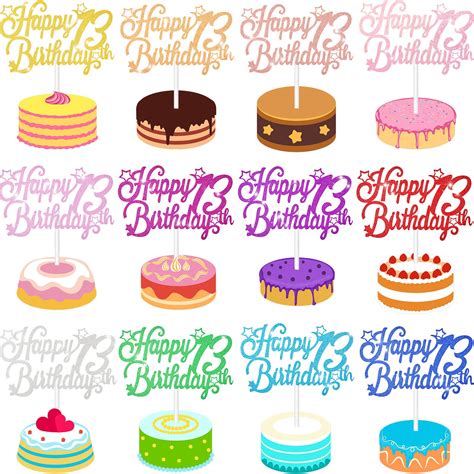 Buy 12 Pieces Happy 13th Birthday Cake Toppers 13th Glitter Cupcake