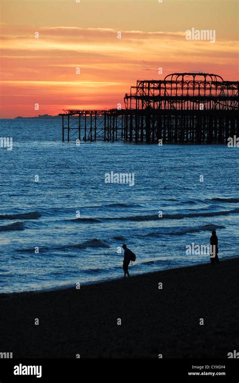 Old Brighton Pier Sunset Stock Photo Alamy