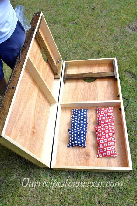 In singles, the two players stand on either side of the board and aim their toss to the same board. Free Cornhole Game Plans | Bag Toss Boards | Our Recipes ...
