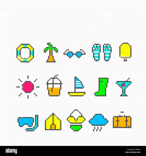 Various Pixel Icons Related To Summer Vacation Stock Photo Alamy