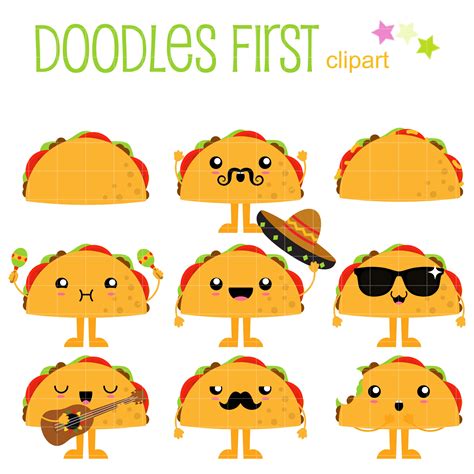 Cute Tacos Clip Art For Scrapbooking Card Making Cupcake Etsy