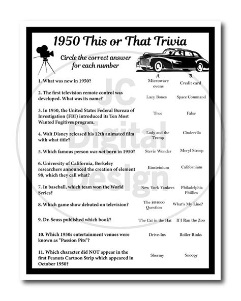 1950s Trivia Questions And Answers Printable Printable Questions And
