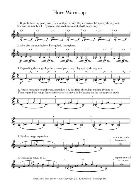 French Horn Warm Up Exercises Sheet Music For French Horn