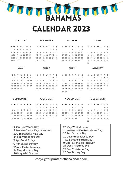 Free Printable Calendar 2023 Bahamas Printable The Calendar