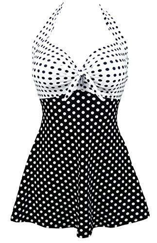 Cocoship White And Black Polka Dots Splice Retro Sailor Pin Up Swimsuit
