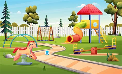 Premium Vector Kids Playground With Tube Slide Climbing Ladder And