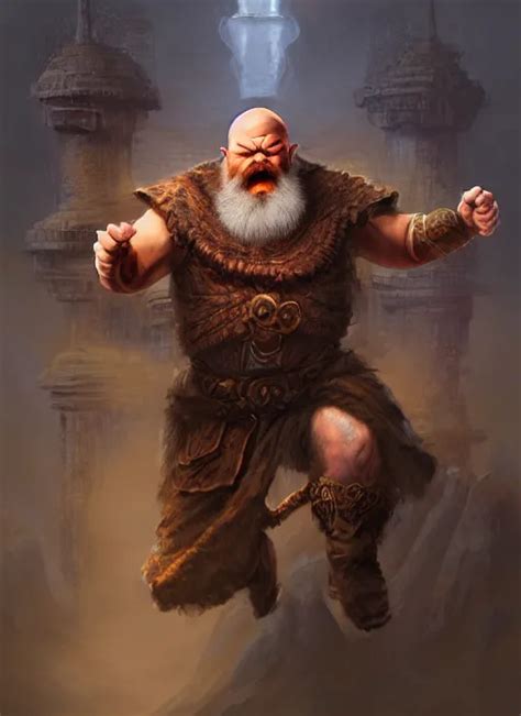 Krea Angry Dwarven Monk Bald Red Beard Jumping Ivan Aivakovsky