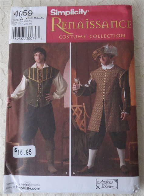 Simplicity 4059 Sewing Pattern Renaissance Costume Mens Size A Xs Xl