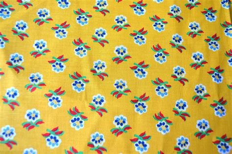 Vintage Fabric Provence French Country Yellow And Blue Flowers Over