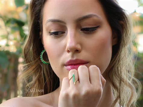 SOLID GOLD 14K Emerald Hoops Emerald Earrings Emerald Gemstone Etsy