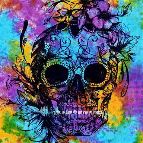 Multi Colorful Psychedelic Skull Tapestry Wall Hanging