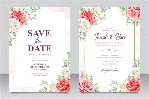 Premium Vector Elegant Wedding Invitation Card Template With