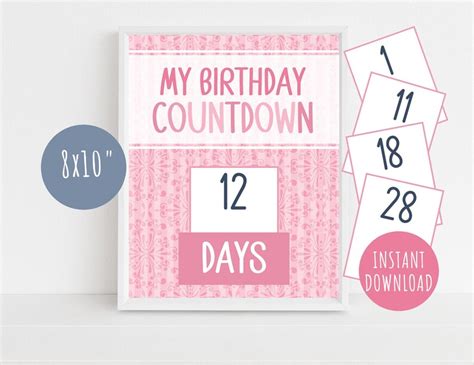 Birthday Countdown Calendar Printable Diy Kids Countdown Etsy