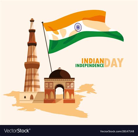 Indian Independence Day Poster With Flag And Jama Vector Image